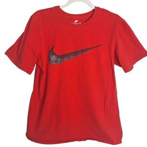 Nike Short Sleeve Tee Shirt Logo Swoosh Red Crew Neck Large Womens